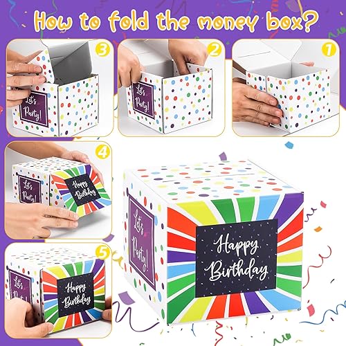 Miniatura 5 de Meiidoshine Caja de dinero de cumpleaños para tirar de efectivo, cajas de regalo sorpresa para niños y adultos con tarjeta de feliz cumpleaños y 100