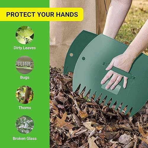 Miniatura 3 de Cucharas de hojas para jardín y patio, rastrillos de mano de gran tamaño, uso múltiple para hojas, desechos de césped y 1 par (verde)
