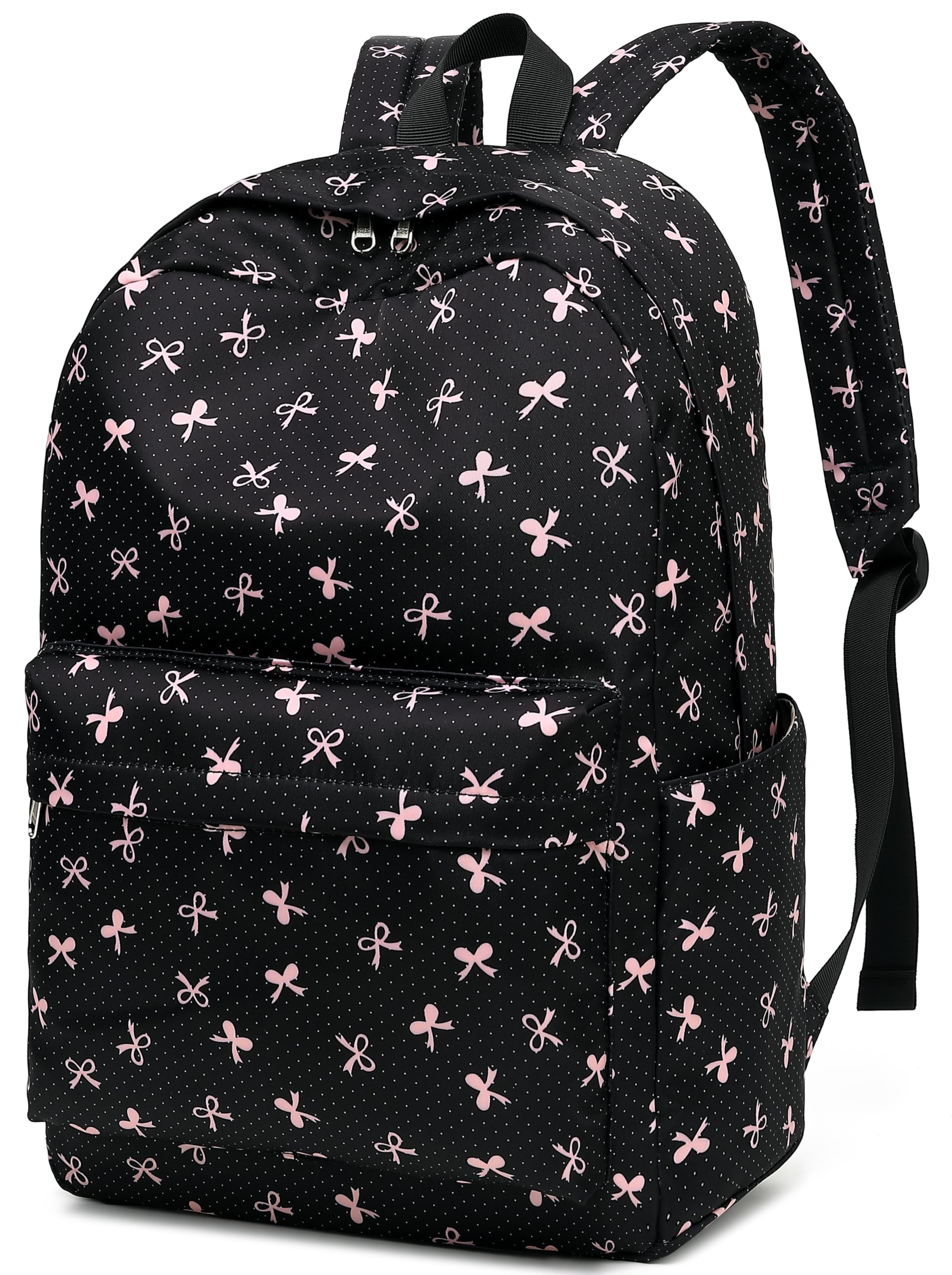 BTOOP School Backpack for Teens Large Cute Bookbag Lightweight 15.6 inch Laptop Bag for Girls Women Casual High School College Pink Bow Black