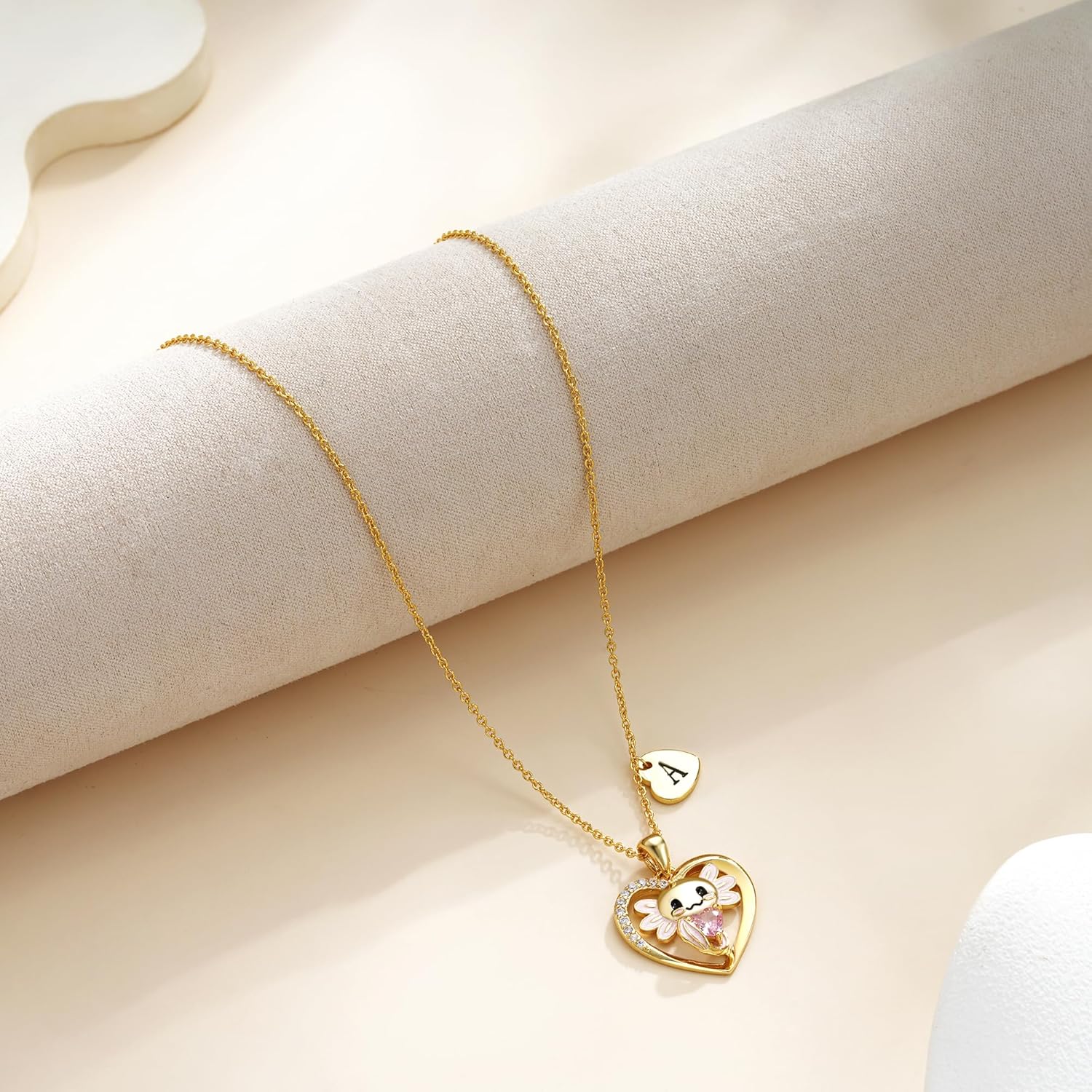 C-leen Axolotl Necklaces Gifts for Girls, 14K Gold Plated Heart Initial Pendant Axolotl Necklace Initial Necklace Birthday Gifts for Women Teen Girls - Image 6