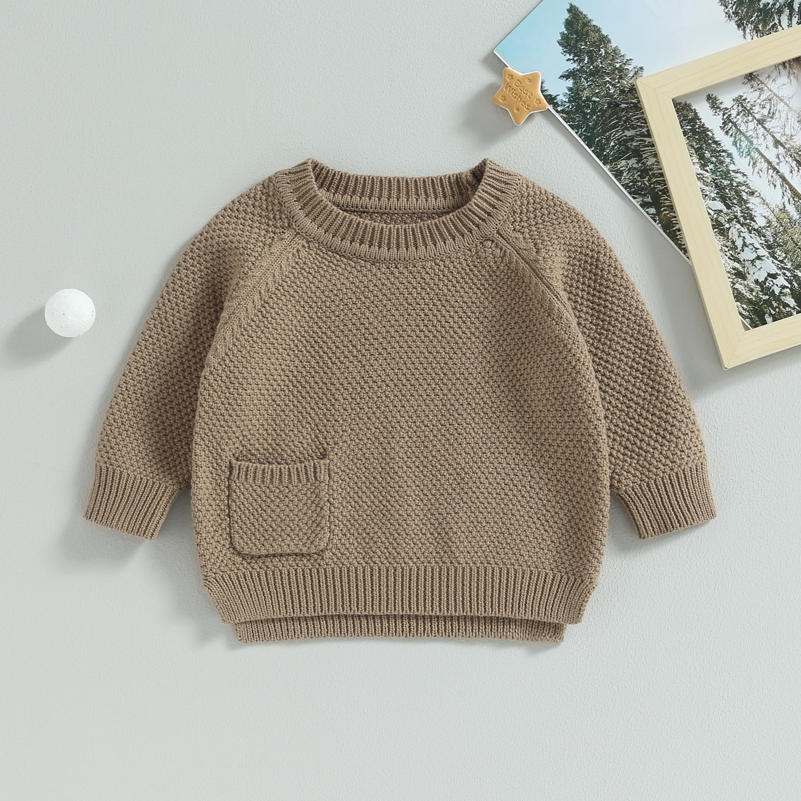 Baby Girl Boy Sweater Chunky Knit Long Sleeve Oversized Crewneck Sweatshirt Winter Fall Sweater Pullover Top (A-deep Khaki, 12-18 Months)