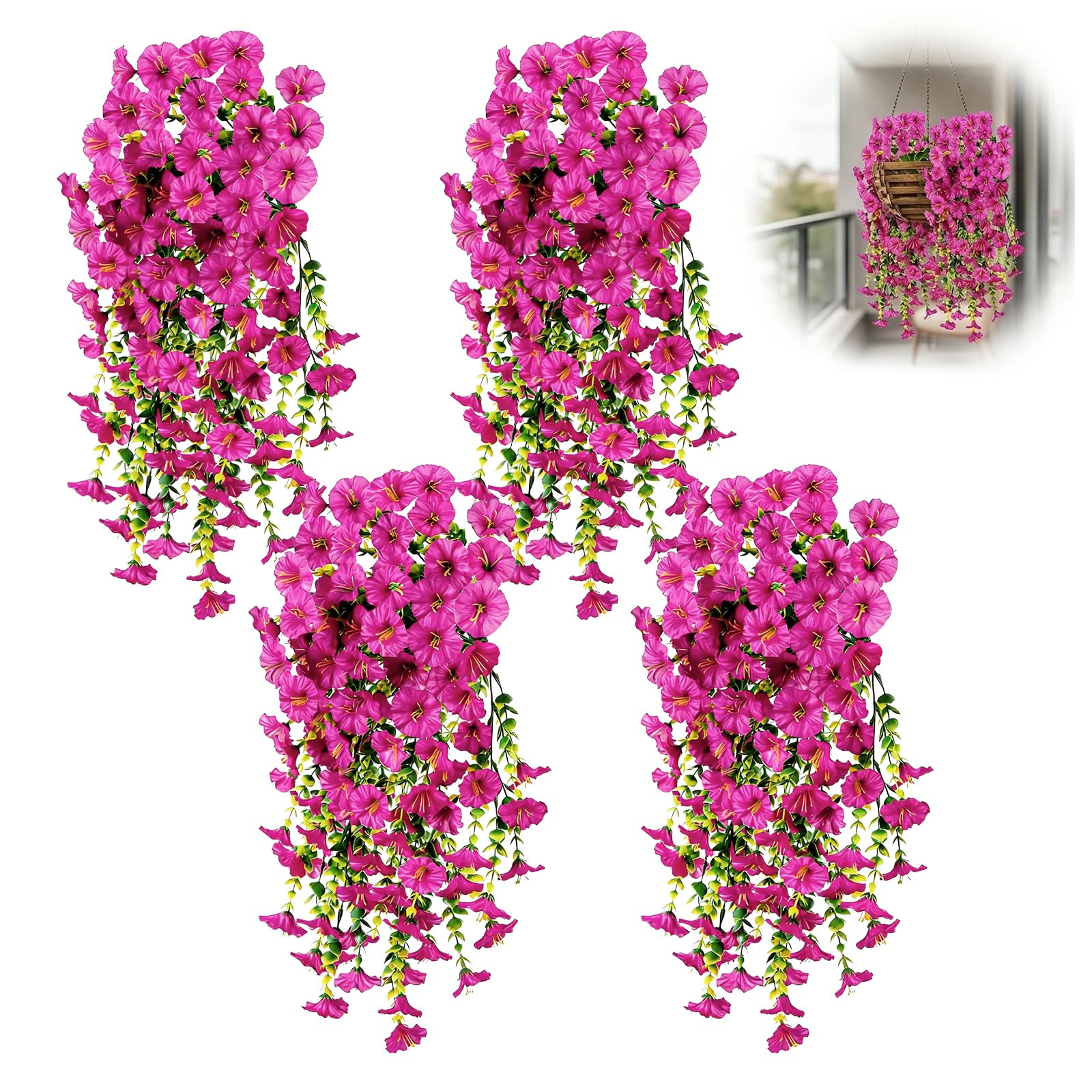 Bettinay 4 Pcs Artificial Hanging Plants Outdoor, 77cm Hanging Outdoor Artificial Flowers for Wall Garden Patio Yard Wedding Decorations