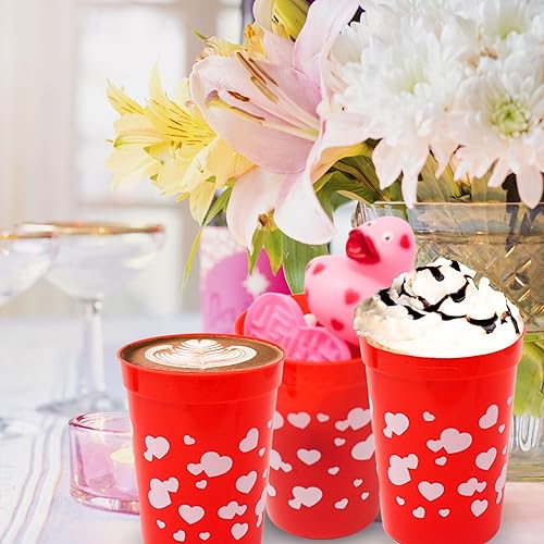 Miniatura 9 de 4E's Novelty Vasos reutilizables de plástico para el día de San Valentín para niños, 8 onzas, paquete de 12, vasos rojos con corazones, suministros