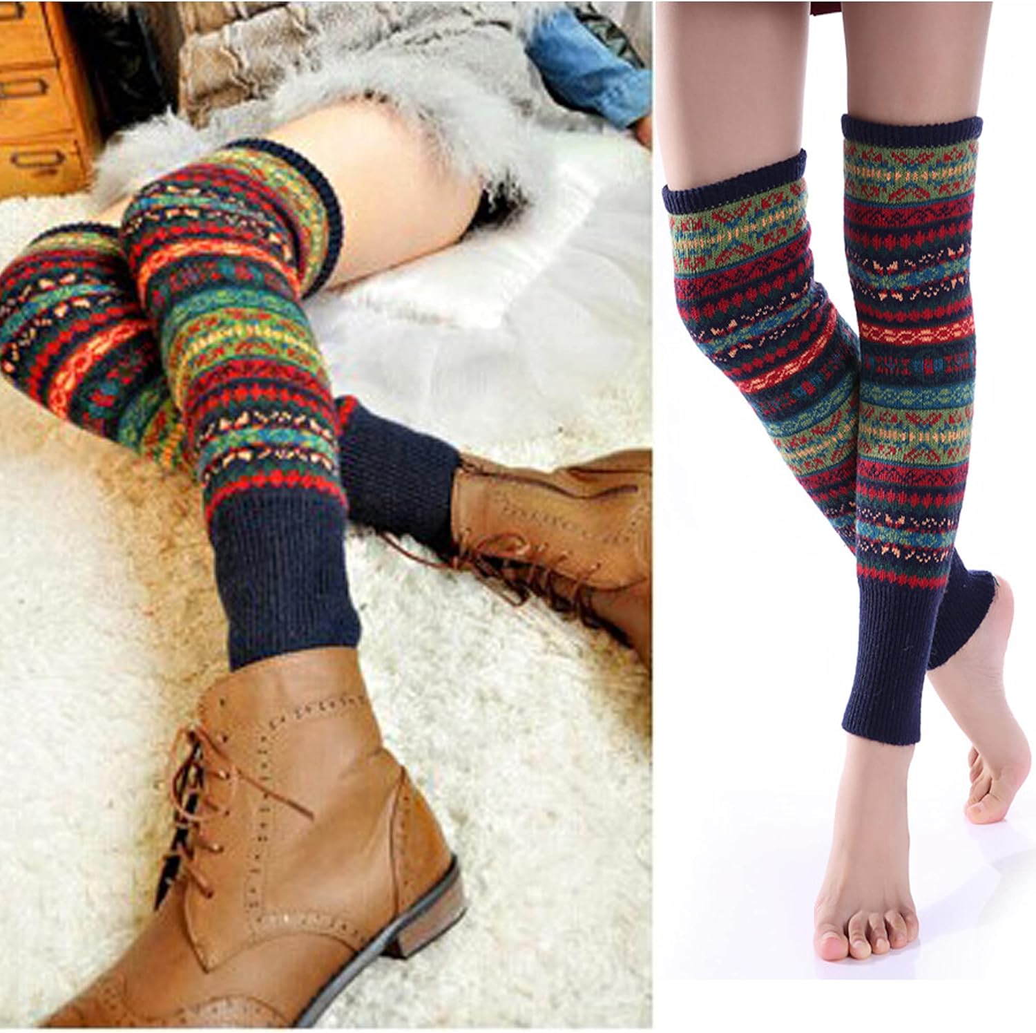 VIGVOG Women's Boho Knitted Warm Long Leg Warmers
