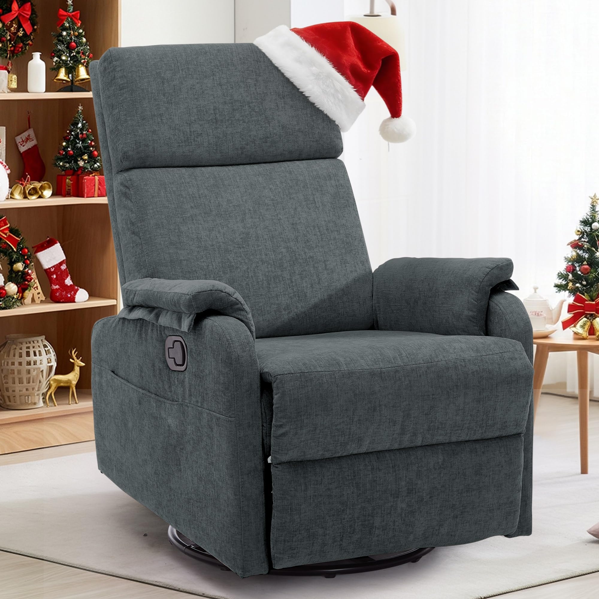 Recliner Chairs, Swivel Rocking Recliner Chair for Adults, Glider Rocking Chair, Small Nursery Recliner for Living Room, Reclining with Modern-Designed Armrests,Chenille,Darkgrey