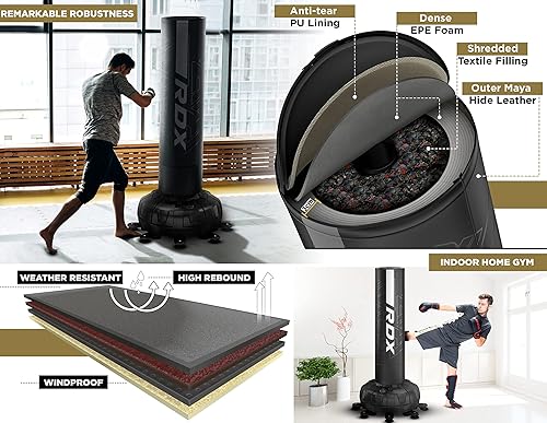 Miniatura 4 de RDX Saco de boxeo independiente XXL de 330 libras con funda y guantes  Juego de sacos de boxeo de pedestal pesado para adultos de 72 pulgadas  17