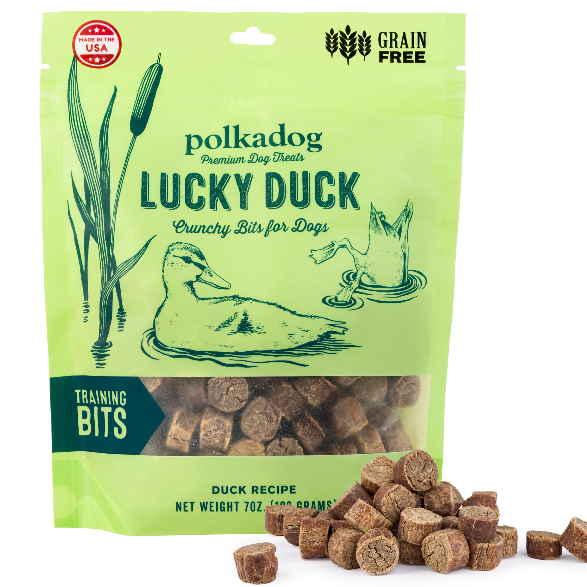 Polkadog Lucky Duck Crunchy Training Bits – All Natural, Grain Free Healthy Training Treats for Dogs. Handcrafted & Made in USA. Great for Dogs with Allergies or Sensitive Stomachs – 7oz