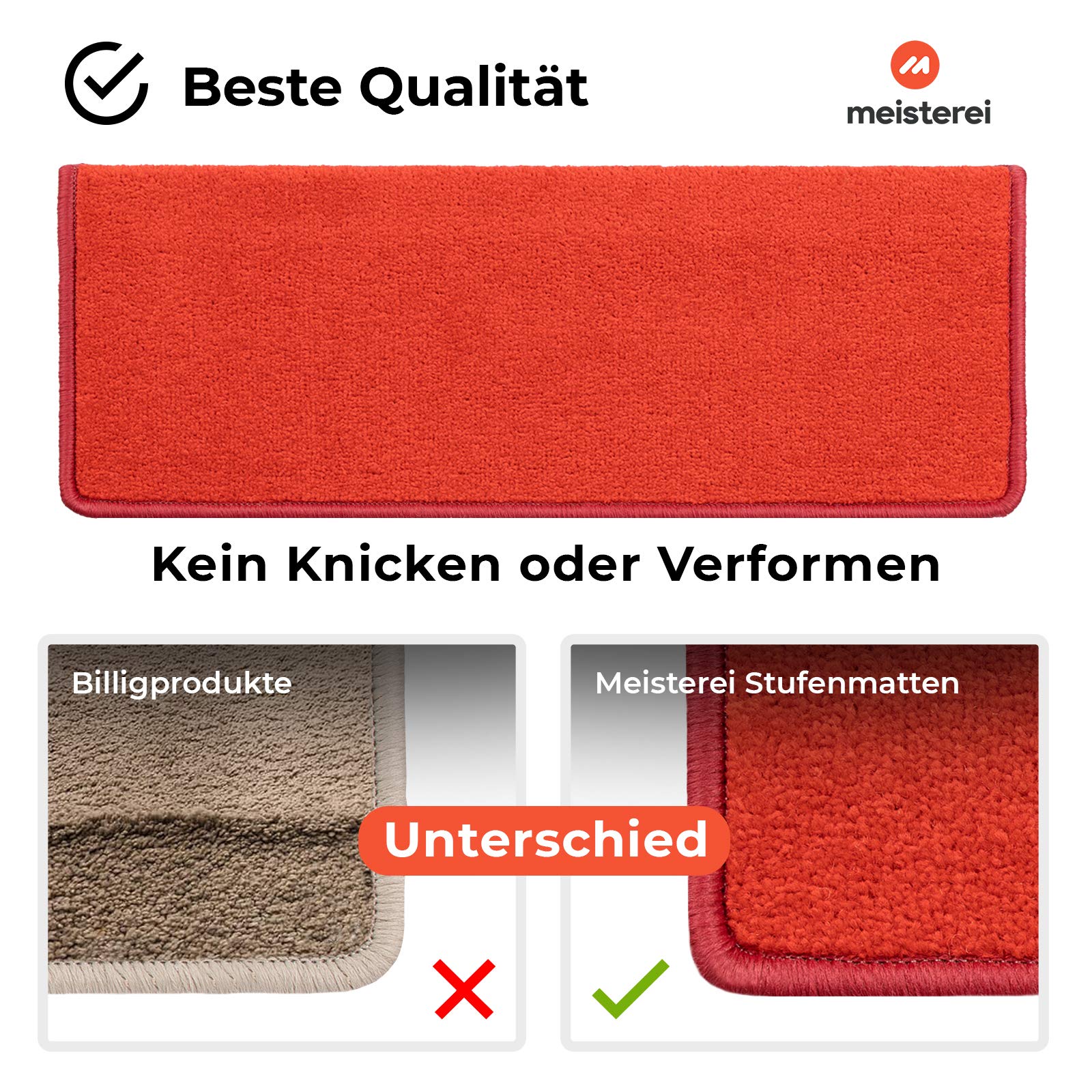 casa pura Stufenmatte Dynasty Velours - Halbrund oder eckig - In 7 Farben (Stufenmatte rechteckig1 Stück, Rot)