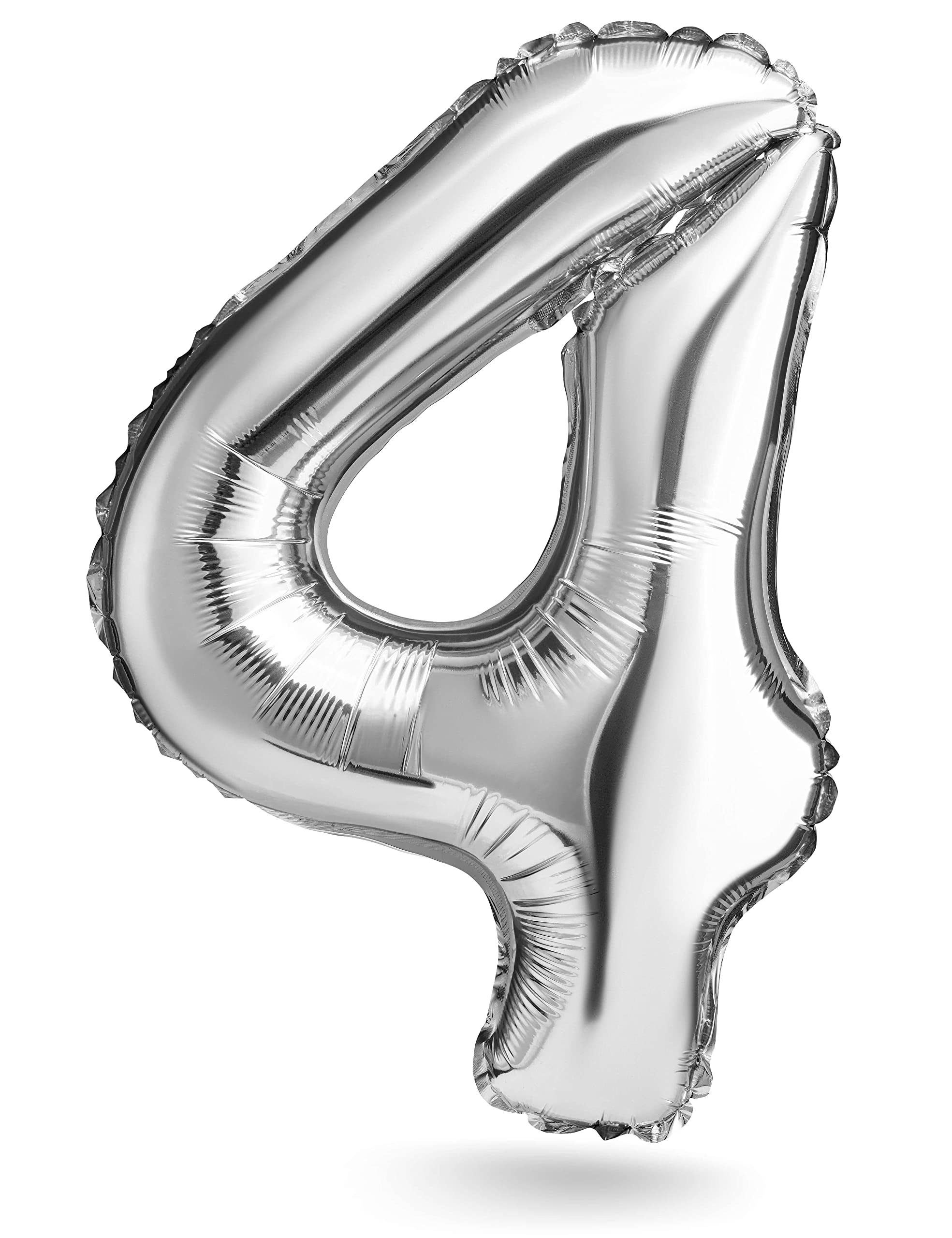 BALINCO, Number Balloon, Silver, 40 cm, Birthday Decoration, Anniversary, Gift Foil Balloon for Air or Helium as Birthday, (Number 4)