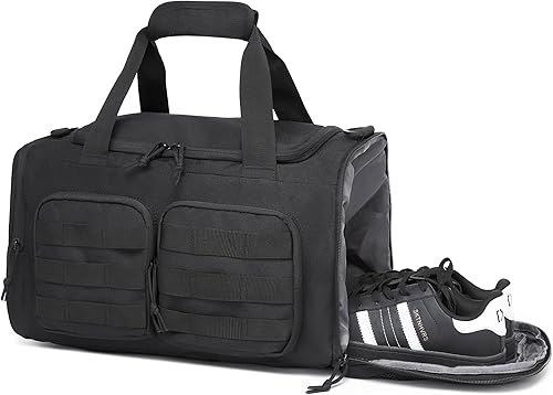 Miniatura 4 de Wotony Bolsa de lona táctica para hombres, bolsa de lona para gimnasio, viajes, entrenamiento militar de fin de semana, bolsa Molle, Negro, 35 l,