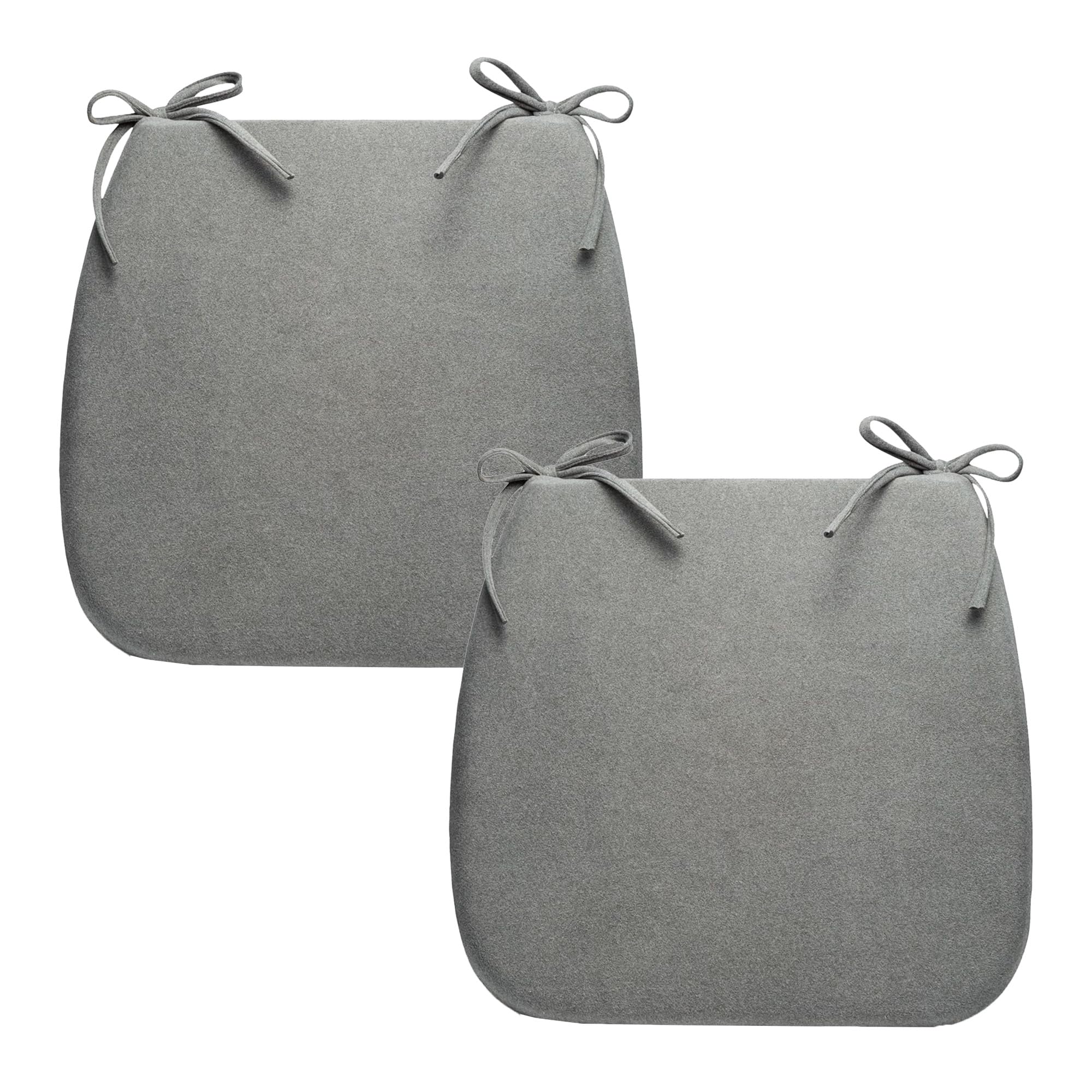 Dicke, weiche Stuhlkissen mit Bändern, 36 x 38 x 4 cm, Grau, ideal für Esszimmer, Wohnzimmer, Küche, Büro, bequeme Sitzpolster, 2 Stück