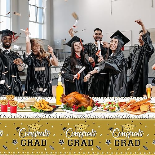 Miniatura 6 de NATUOPPC Manteles de graduación 2023, manteles de fiesta de graduación, 3 piezas de plástico impermeable rectangulares de 54 x 108 pulgadas,