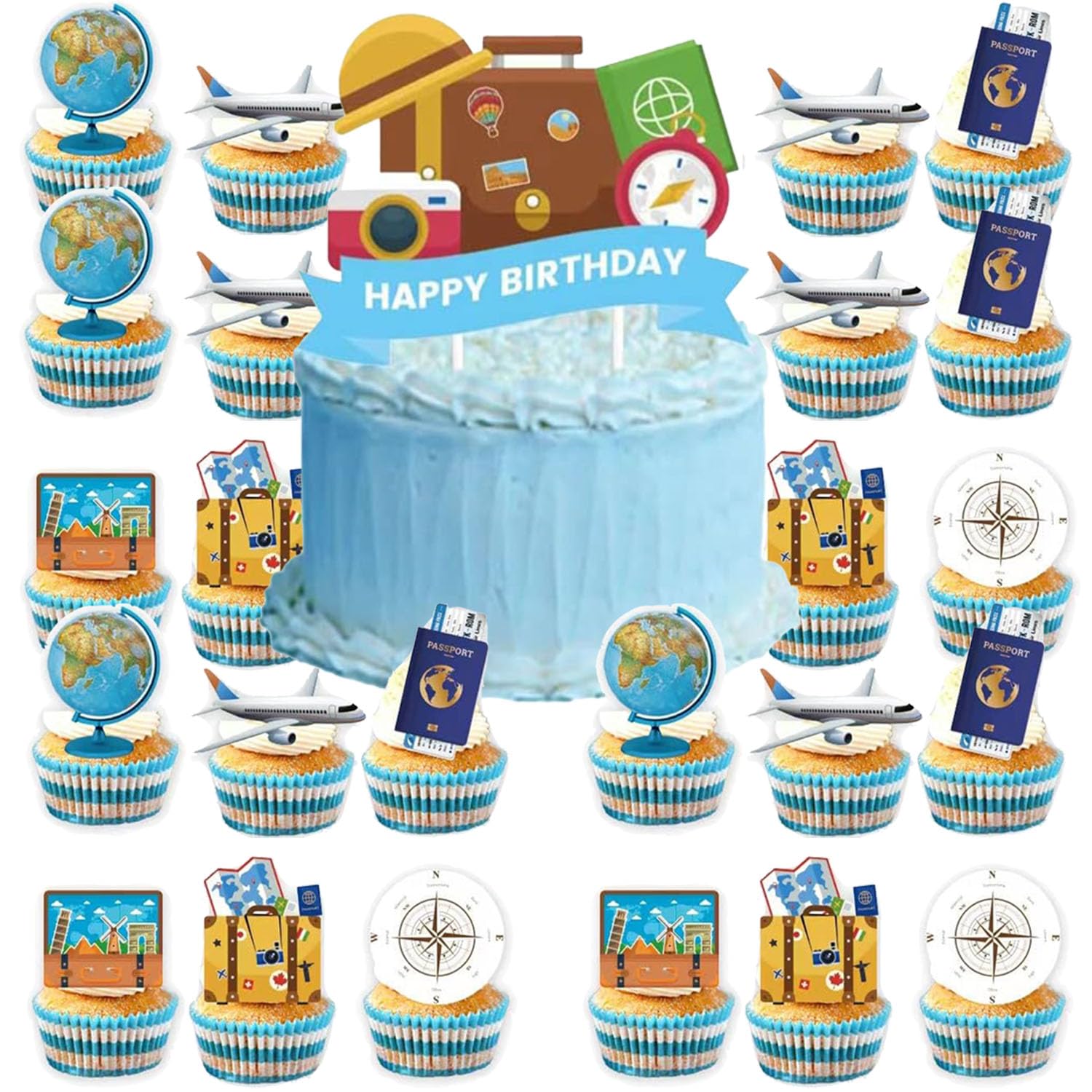 25pcs Travel Adventurer Cupcake Topper Picks Travel Party Decoration airplane cupcake toppers Travel Adventurer Party cake Supplies