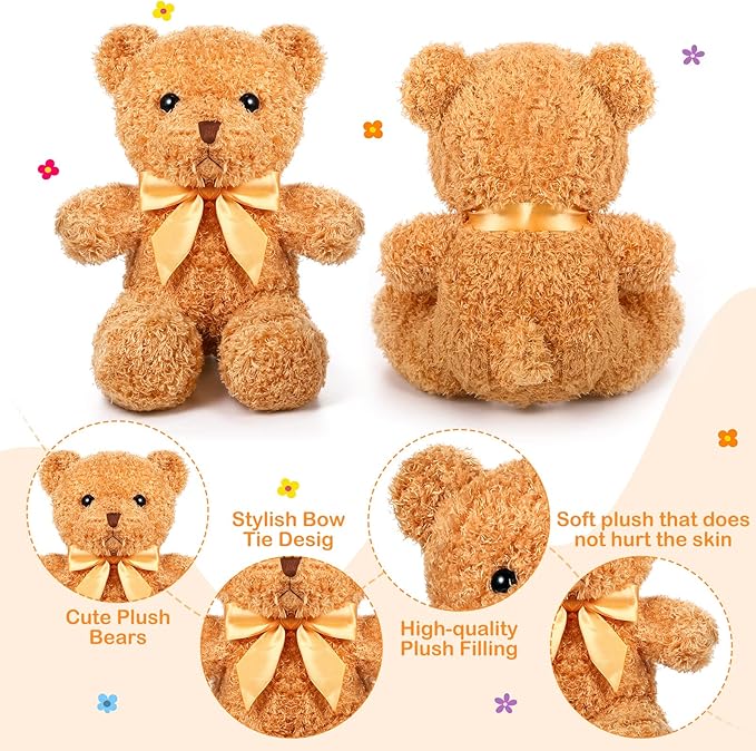 HyDren 12 Pack 12 Inch Oso Peluche Suave con Lazo Marrón Claro miniatura 4