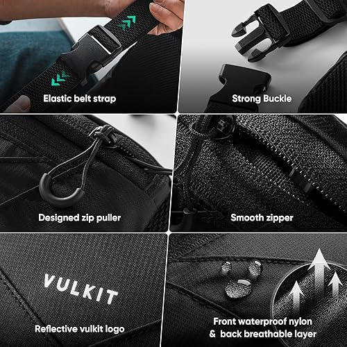 Miniatura 4 de VULKIT Riñonera ligera e informal para mujeres y hombres, bolsa para cinturón al aire libre para liberar tus manos, bolsa de cintura impermeable de
