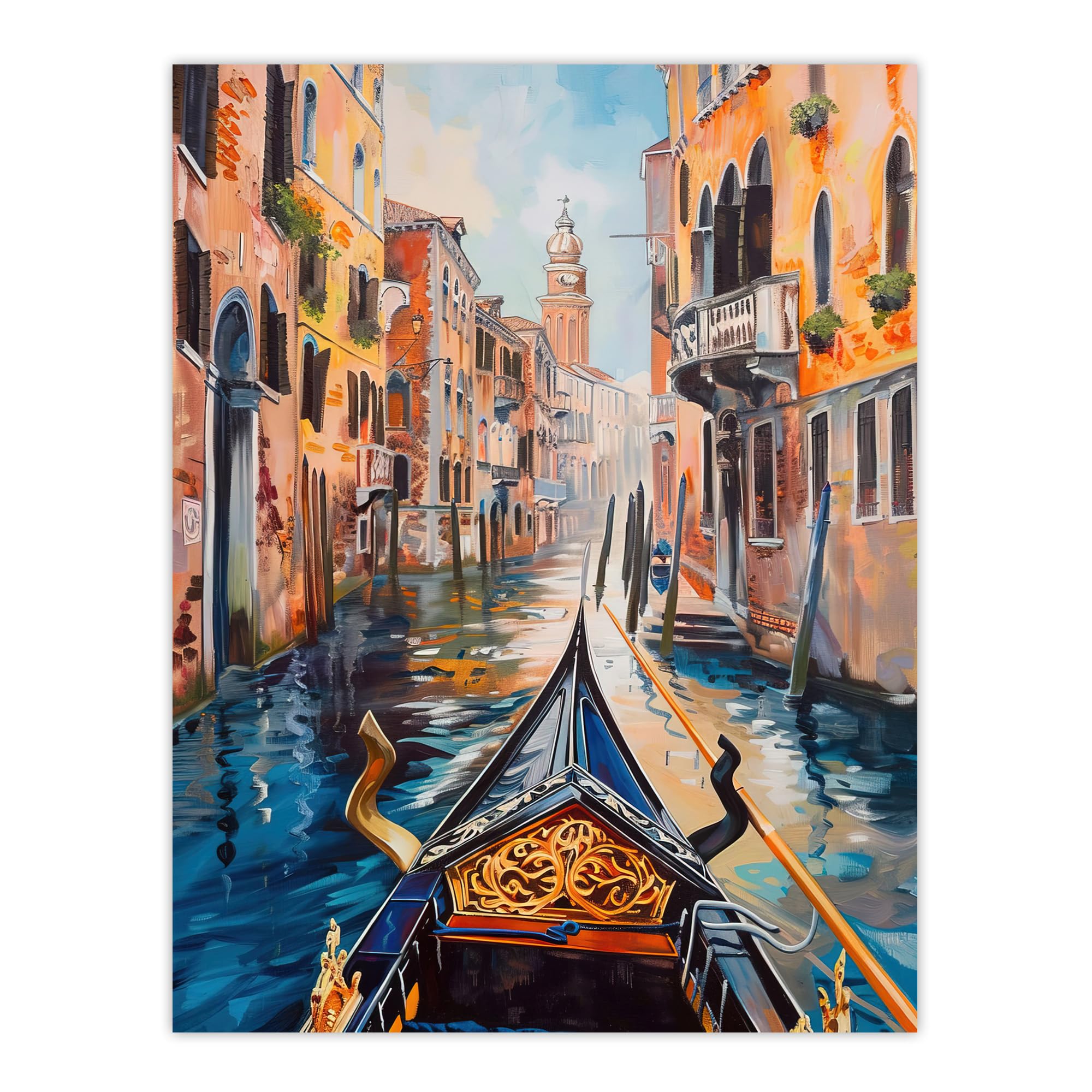 Artery8 Venice Canal Gondola Ride View Oil Painting Living Room Extra Large XL Wall Art Poster Print