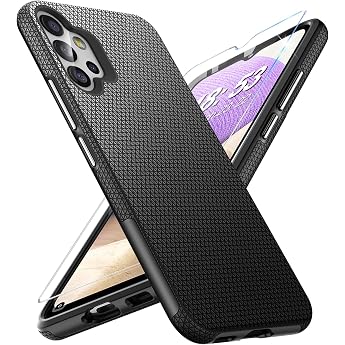 Mobile Phone Case for Samsung Galaxy A32 Case with Screen Protector Shockproof Bumper Scratch Resistance Non-Slip Protective Case Heavy Silicone Armor for Samsung A32 5G Case Cover Black