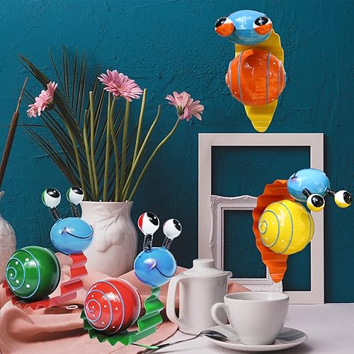 Miniatura 5 de Arte de metal para patio, bonitos caracoles para decoración de jardín exterior, adornos de patio al aire libre, juego de 4 (amarillo, naranja,