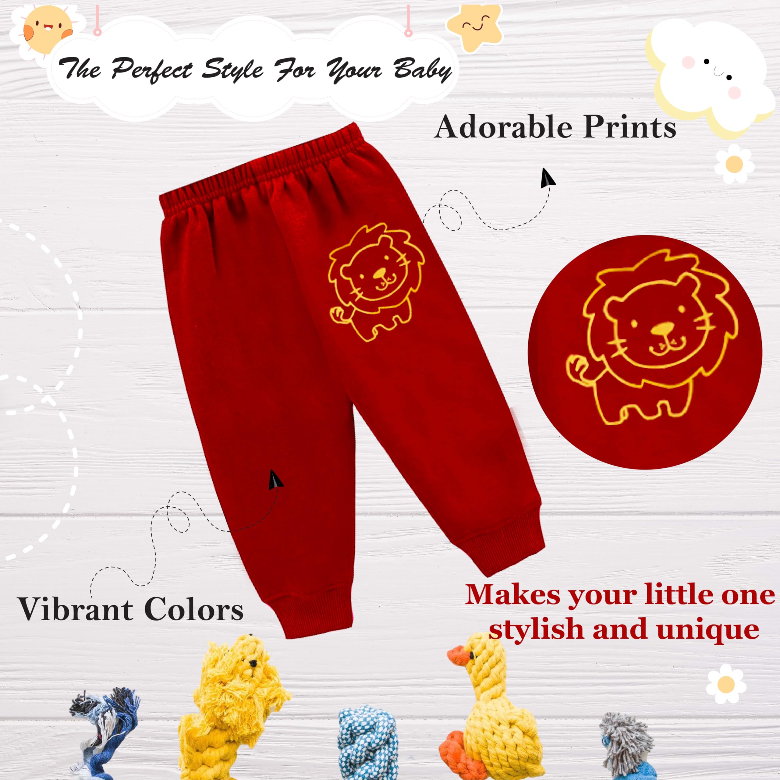 Chirsh Baby Boys & Girls Pyjamas Regular Fit Cotton Animal Printed Full Pants | Kids Pyjama | Track Pants | Infants Lower | Toddlers Joggers (Pack Of 5) 2 Years-3 Years 2