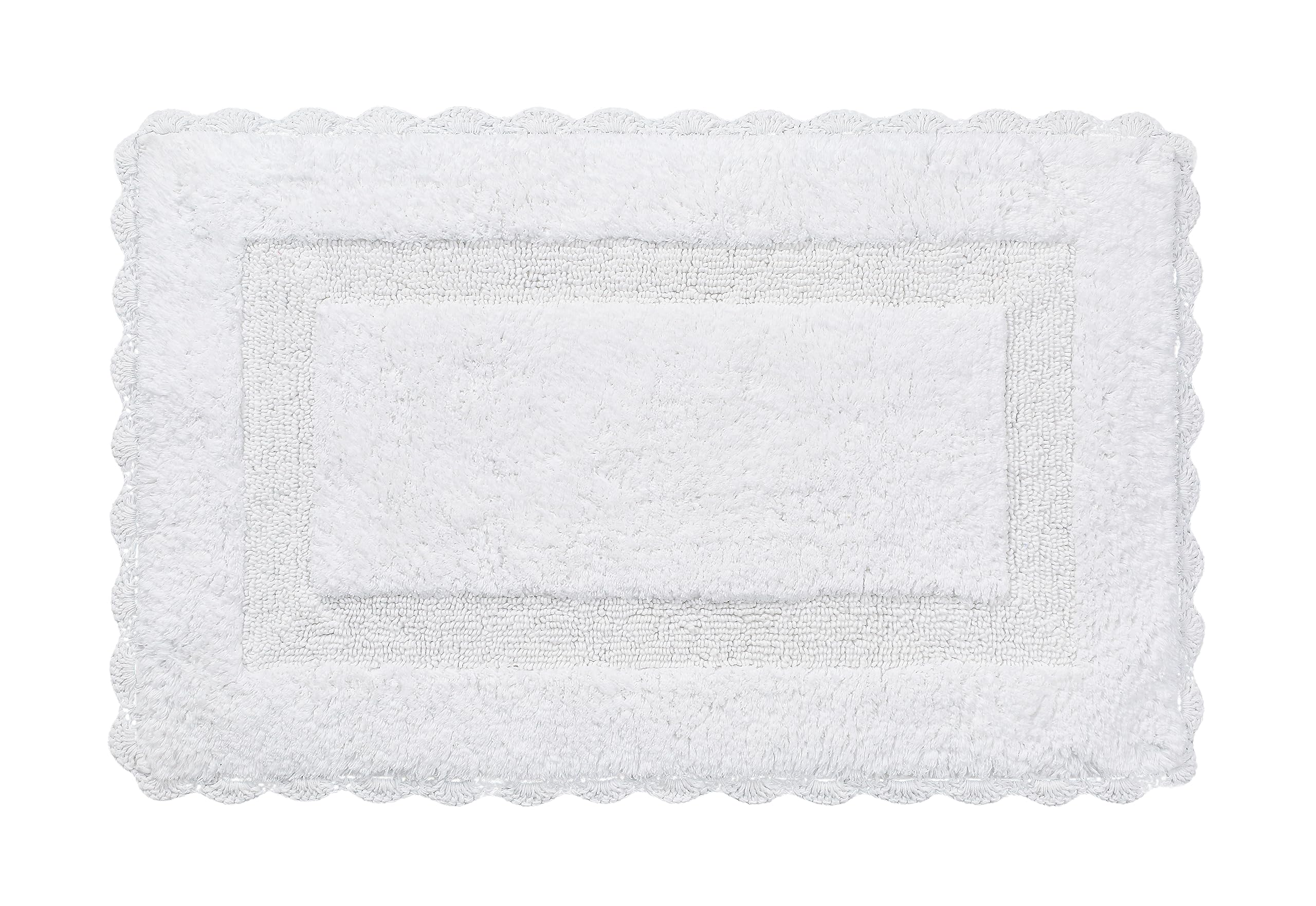 Savi Home Cotton Crochet Bathmat with Antiskid 21"x34" White, 100% Pure Cotton, Super Soft White, Plush & Absorbent, Hand Tufted Heavy Weight