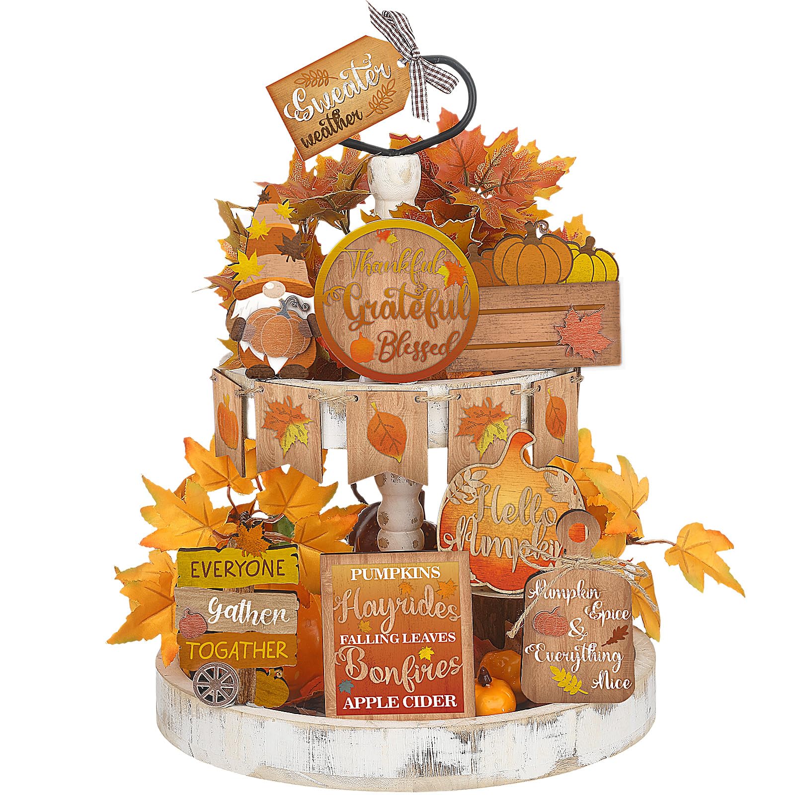 Décoration de Thanksgiving chaleureuse : lot de 13 blocs en bois d'automne style classique