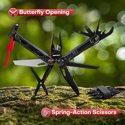 Miniatura 8 de WETOLS Multiherramienta con cuchillo de bolsillo, alicates de punta de aguja de acero inoxidable 27 en 1 con destornilladores, herramienta multiusos