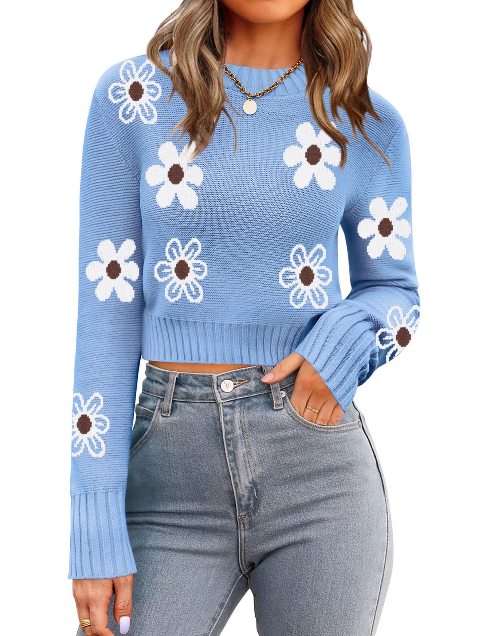 Zeagoo Women's 2026 Fall Crewneck Cropped Sweaters Long Sleeve Knit Tops | Basic Soft Cozy Ribbed Knitted Pullover,Trendy Winter Fashion Layer Cute Clothing,Going Out Business Casual Dressy Outfit