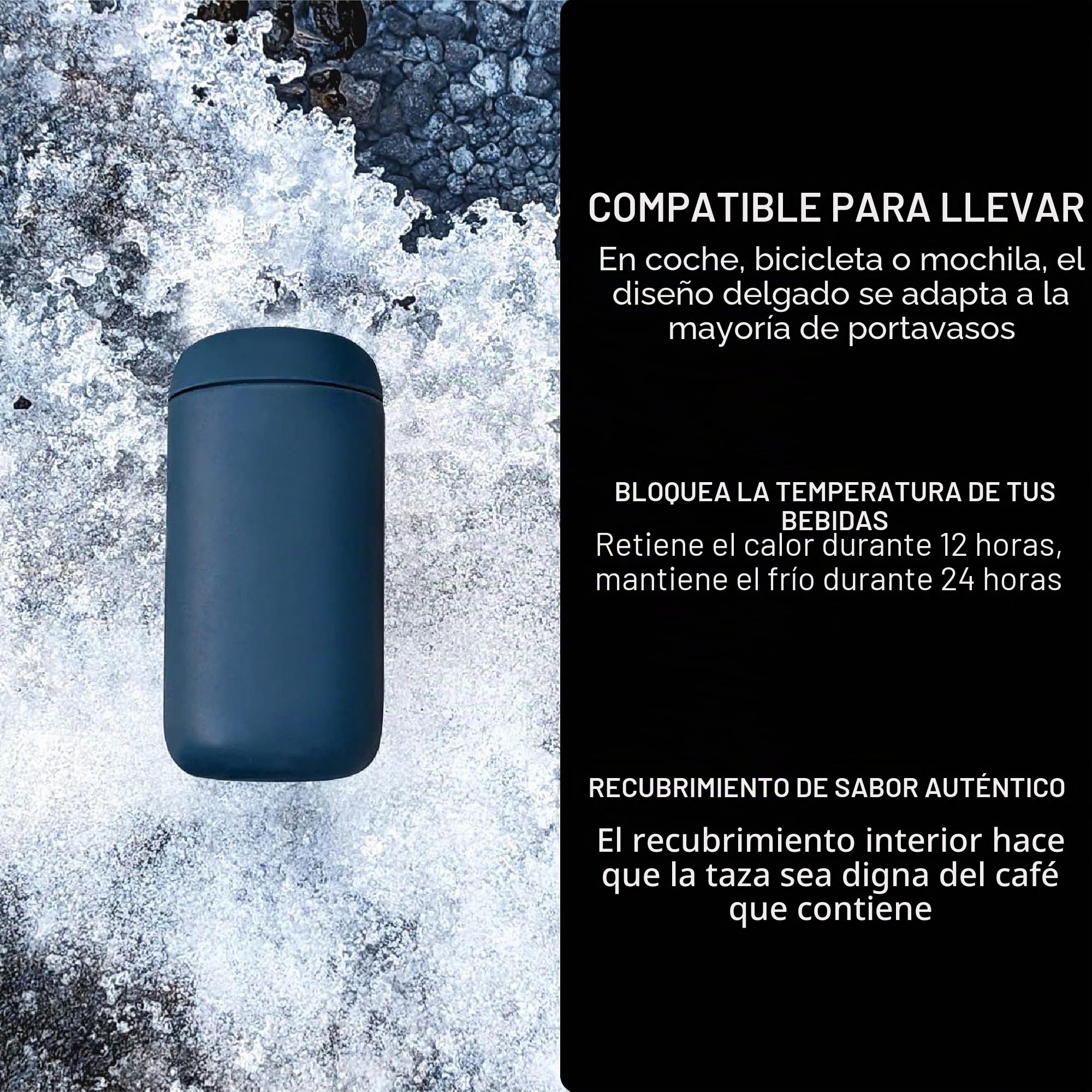 Fellow Carter Move - Taza de viaje para café y té con aislamiento al vacío de acero inoxidable con interior de cerámica y protección contra salpicaduras, color azul piedra, 355 ml
