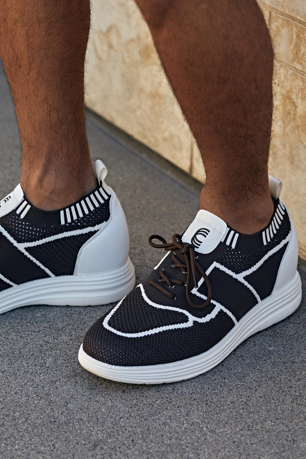 CALTO Zapatos de elevación invisibles para hombre con aumento de altura, ultraligeros, con cordones, deportivos, de punto, de 2.8 pulgadas más altos