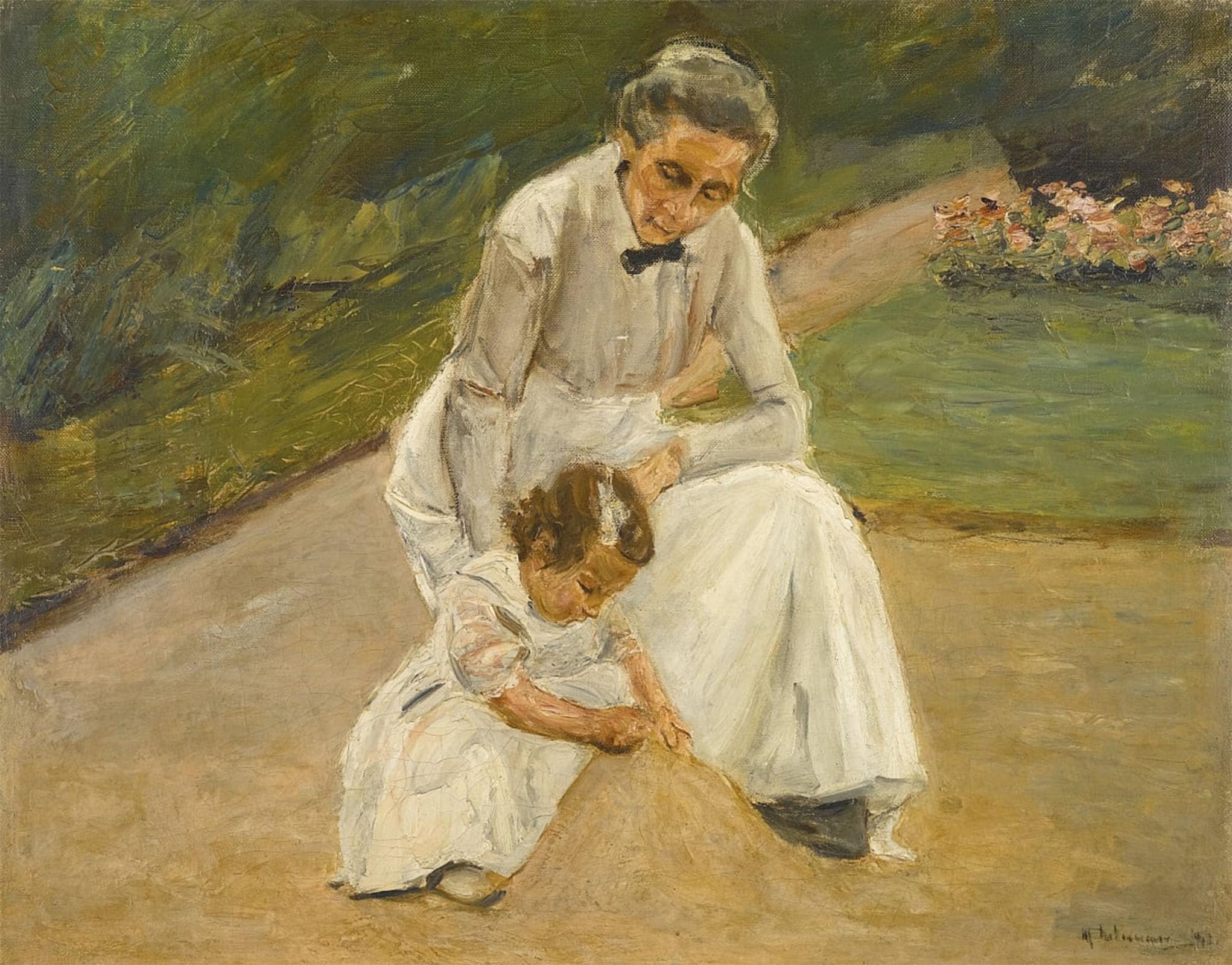 ARTXLXXBN Famous Print Painting Colorful Art Print Granddaughter and nanny at play in the garden by Max Liebermann Canvas Art Decorations for Home Decor 60x90cm
