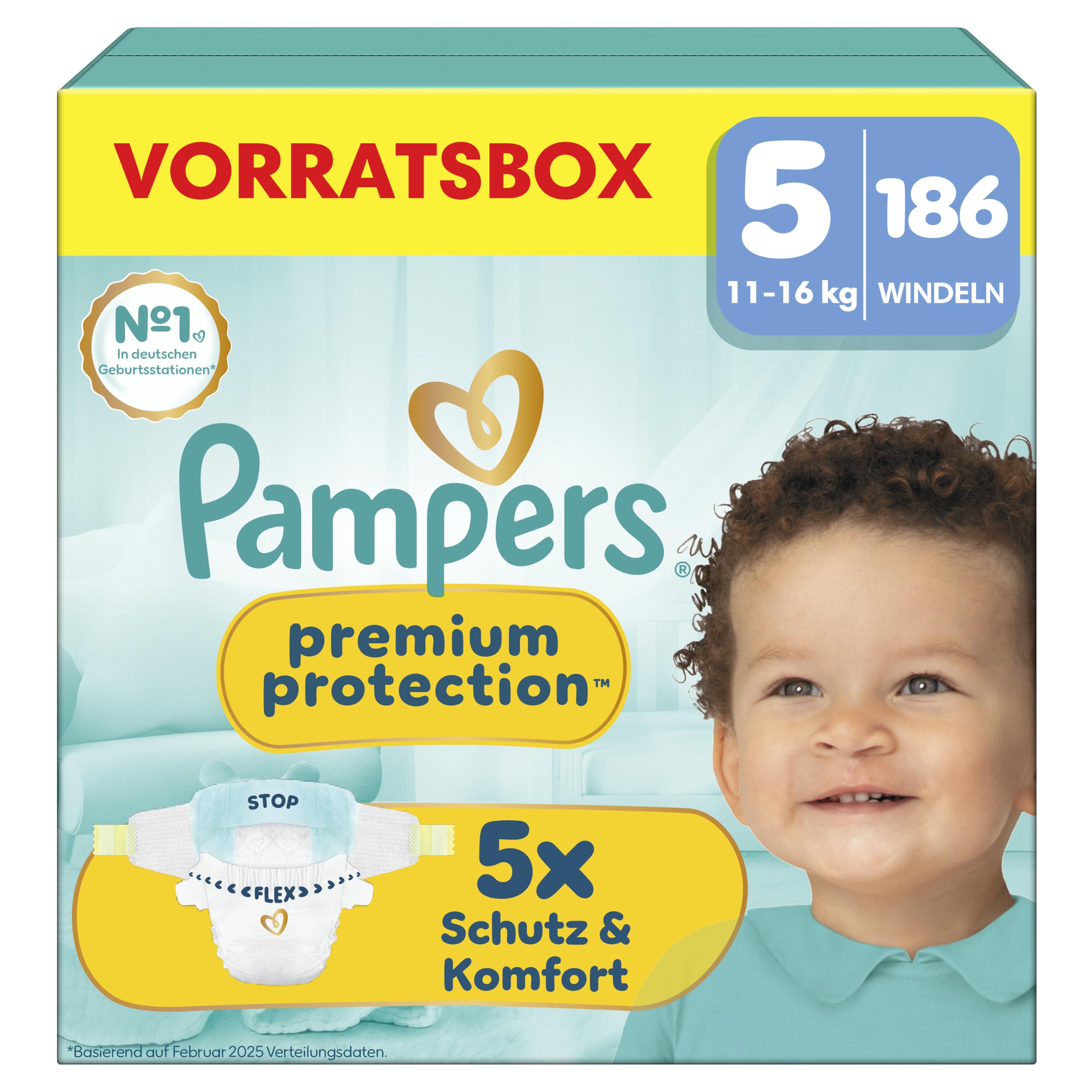 Pampers Premium Protection Größe 5, 186 Windeln, 11kg-16kg – Amazon Angebot