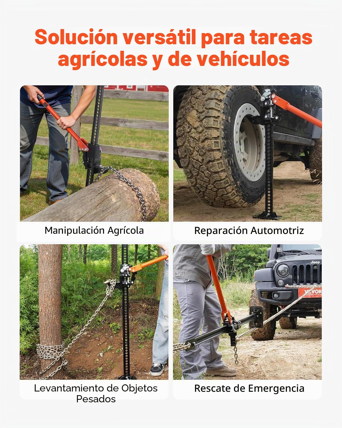 VEVOR Gato Agrícola 122 cm con Elevación Alta y Trinquete Carga Máxima de 3,18 T para Uso Todoterreno de Alta Resistencia con Rango de Elevación de 130,1 a 1079,5 mm para Tractor, Camión, SUV