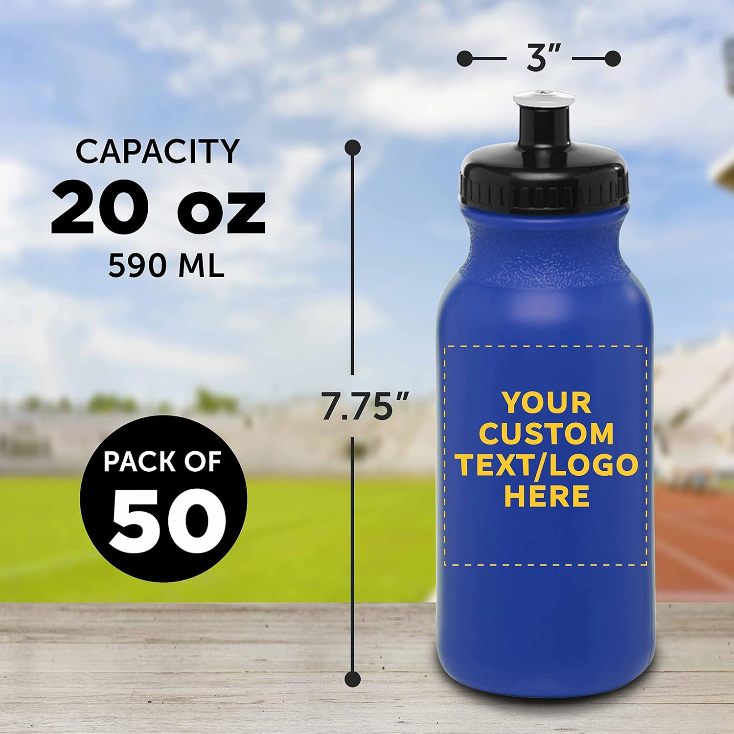 DISCOUNT PROMOS Custom 20 oz. Water Bottles with Push Cap Set of 50, Personalized Bulk Pack - Perfect for Gym, Hiking, Camping, Outdoor Sports - Reflex Blue - Image 5