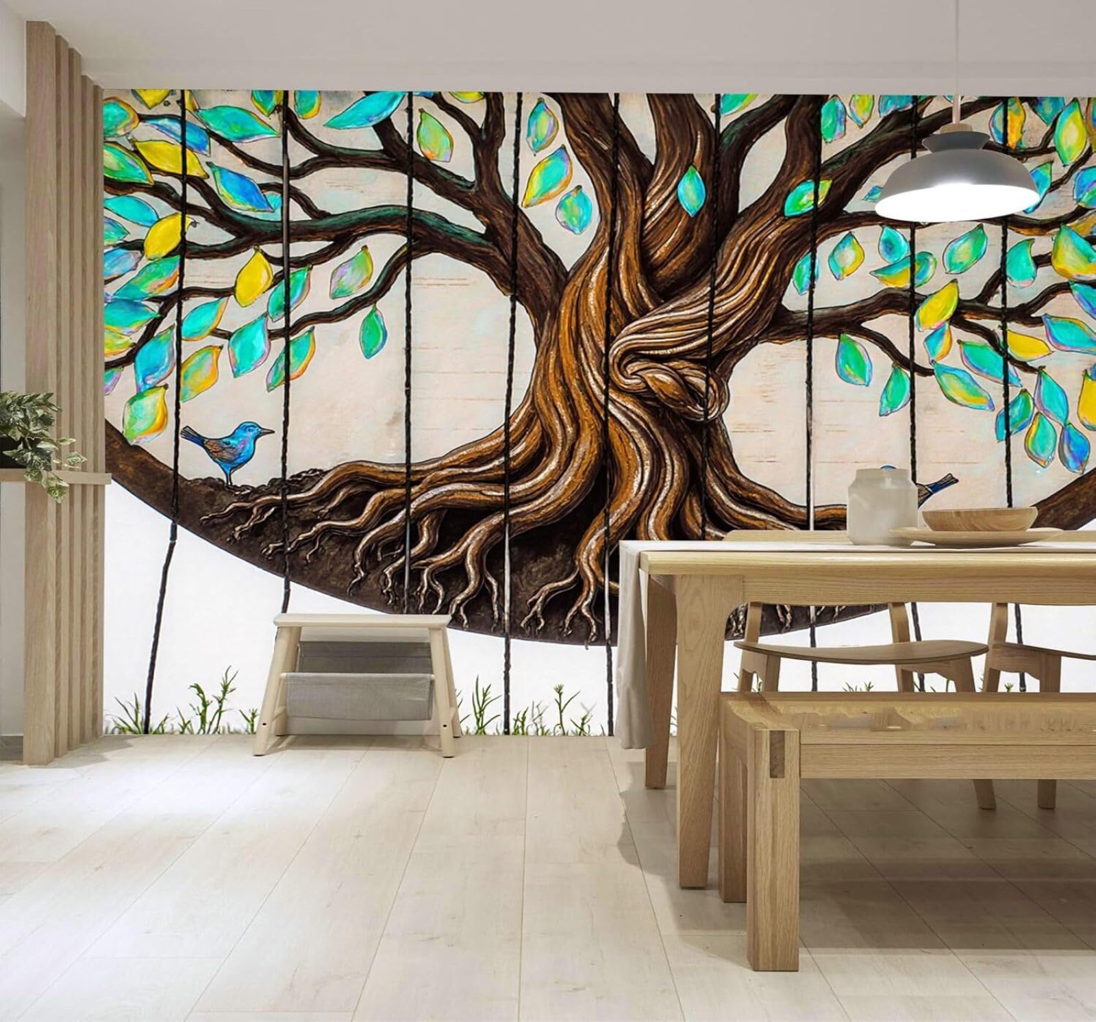 3D Papier Peint Arbre De Vie Plein De Vitalité Racines Feuilles Colorées