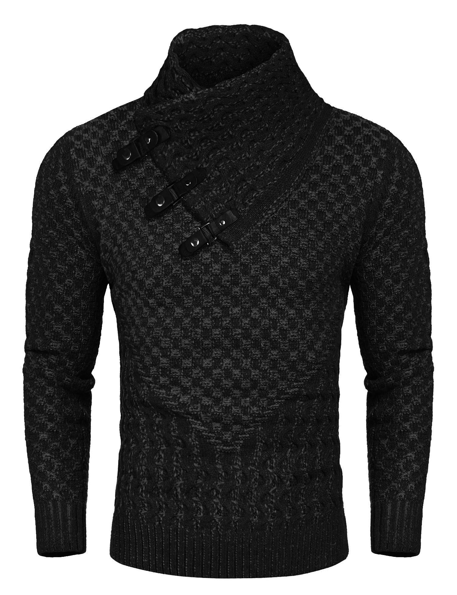 Coofandy, maglione a collo alto da uomo, lavorato a maglia, stile casual - Nero - L