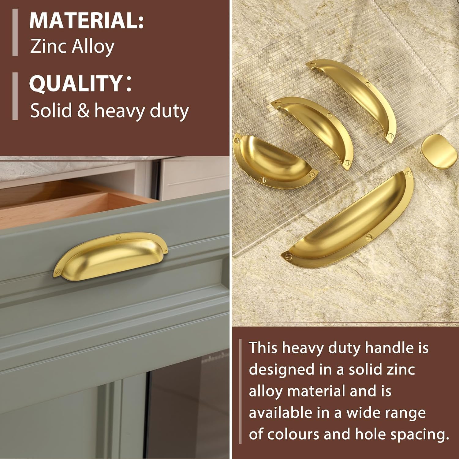 Brushed Gold zinc Alloy Cabinet Cup pulls,Vintage Retro Solid 2-1/2 Inch （64mm） Hole Center Cup Cabinet Handles for Drawer,Cupboard, Wardrobe,Dresser 6 Pack