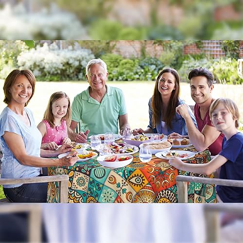 Miniatura 52 de Mantel redondo bohemio de 60 pulgadas, mantel circular bohemio, resistente a las manchas, repelente al agua y sin arrugas, coloridos manteles Mantel