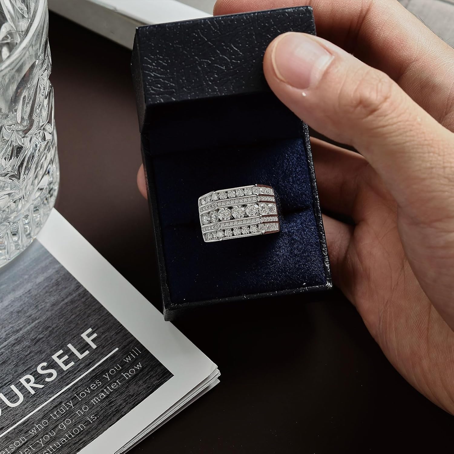 D Color VVS1 Moissanite Wide Mens Wedding Band 925 Sterling Silver Promise Rings For Him Engagement Eternity Size 8-13 - Image 9