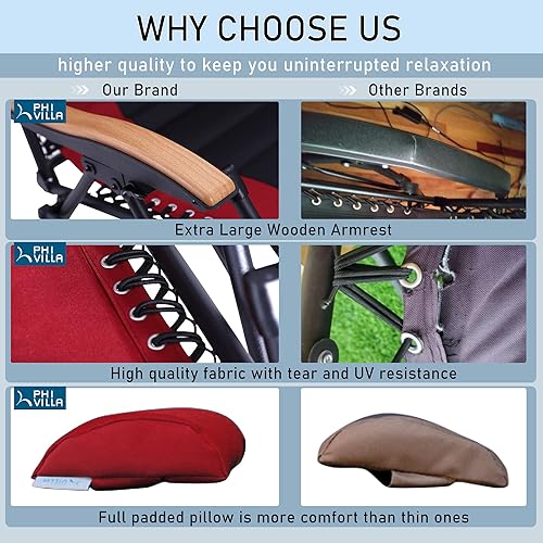 Miniatura 7 de Phi Villa - Sillón reclinable (tamaño XL, acolchado, gravedad cero, reposabrazos de madera, con soporte para tazas), Rojo