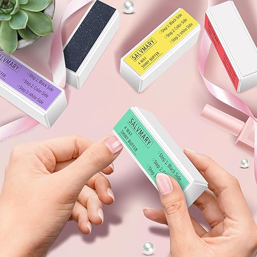 Miniatura 7 de Kit de bloque de brillo de uñas, todo en uno, 4 vías, brillante, pulidor de uñas, bloques suavizantes para uñas naturales, 4 unidades