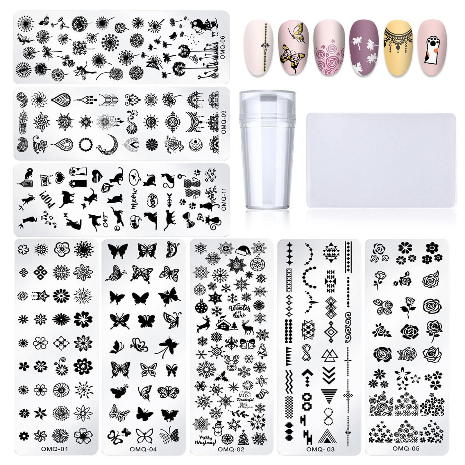 Nail Art Stamping Plates 10 PCS Placas Estampacion Uñas Nail Stamping Kit Patrón Flores Mariposas