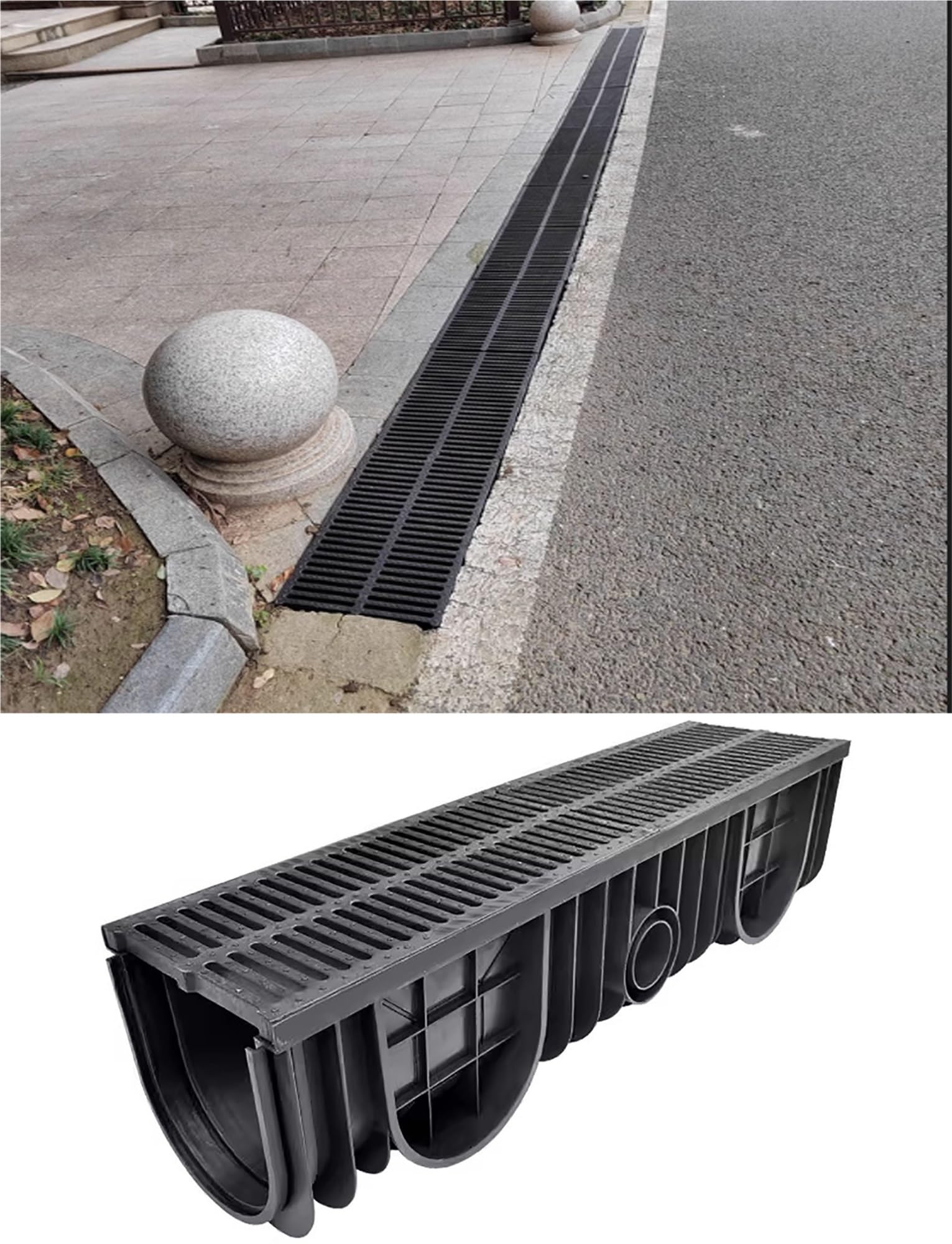Liniowy kanał odpływowy - DIY osłona rynny U do ogrodu/tarasu/kuchni, odpływ wykopu z rusztami (1000 x 200 x 200 mm) - wydajna woda Solut