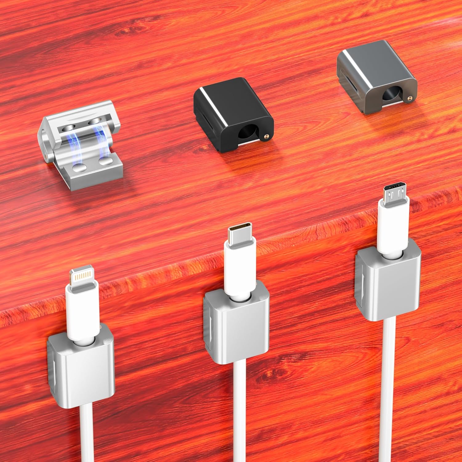 AGVEE 4 Pack Magnetic Twine Organizer Clips, 10mm Extremely-Skinny Aluminum Cable Administration Holder, 2 Pairs of Robust Magnets Keeper for House Desk Workplace Devices Equipment, Residue-Free Tape, Silver