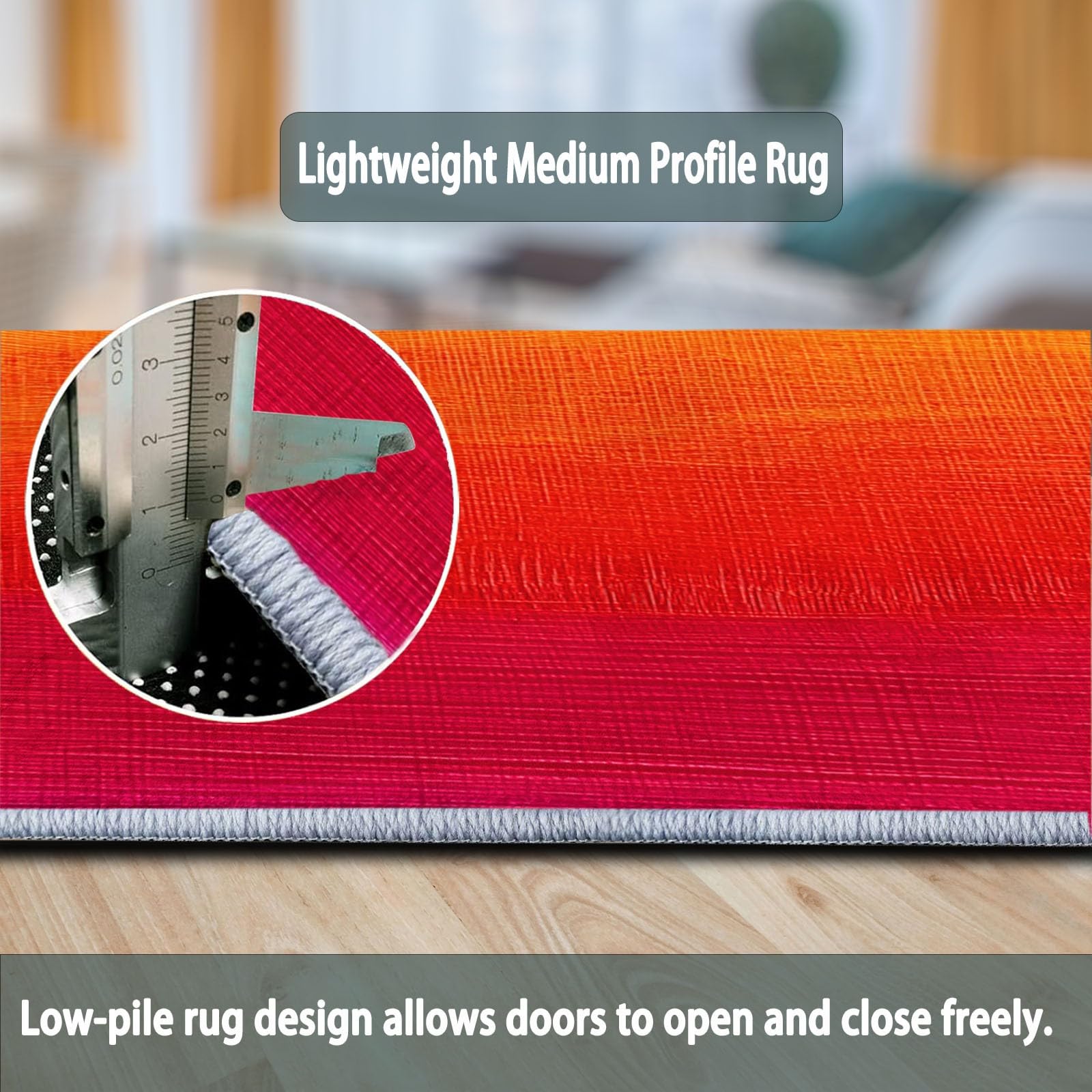 Kuscheliger Kurzflor Rund Teppich 120 cm, Robuster Wurfteppich mit Einfach Sonnenuntergang Farbverlauf aufgedrucktem Muster - Anti-Rutsch-Unterseite und ideal als Indoor Akzent (Orange-Rot)