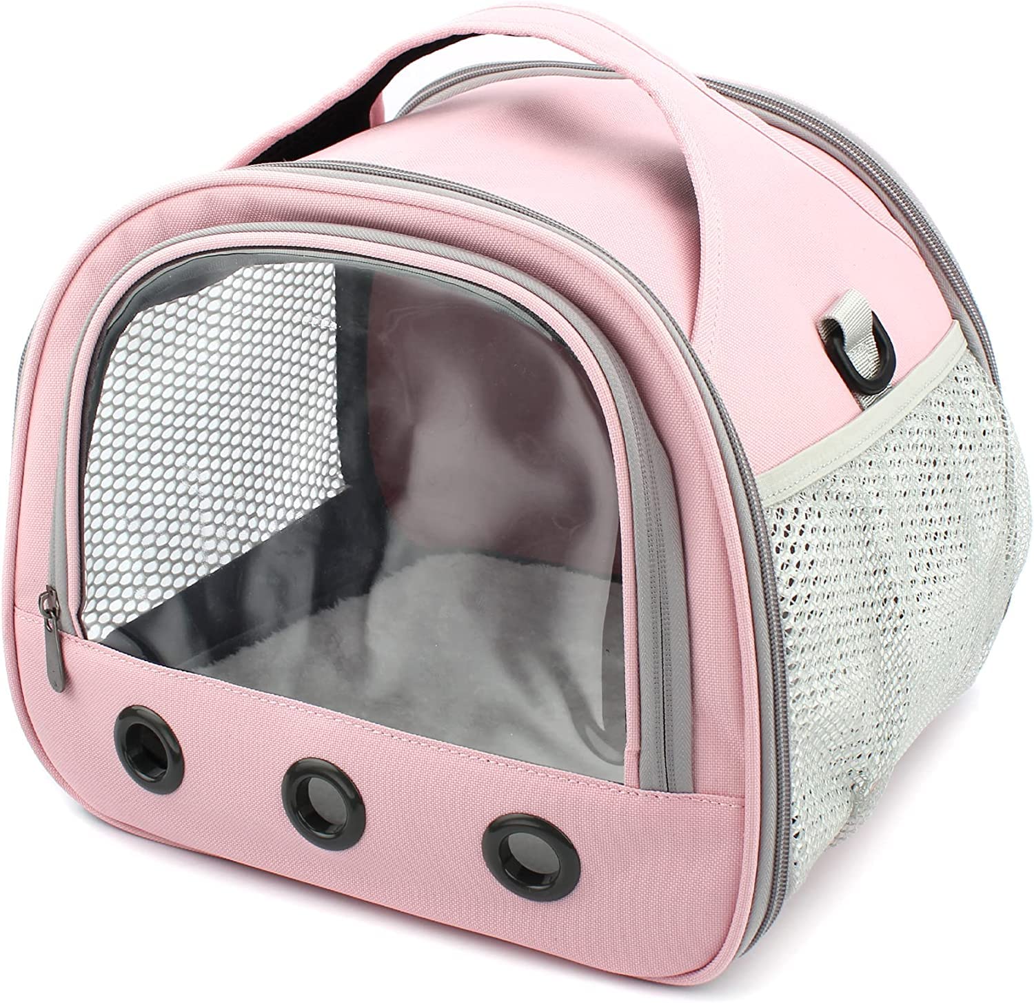 Small Animal Carrier Bag - Guinea Pig Carrier Large Size,Portable Bag with Strap for Parrots Ferret Hedgehog Squirrel Chinchilla Sugar Glider, Breathable & Perspective (Pink)