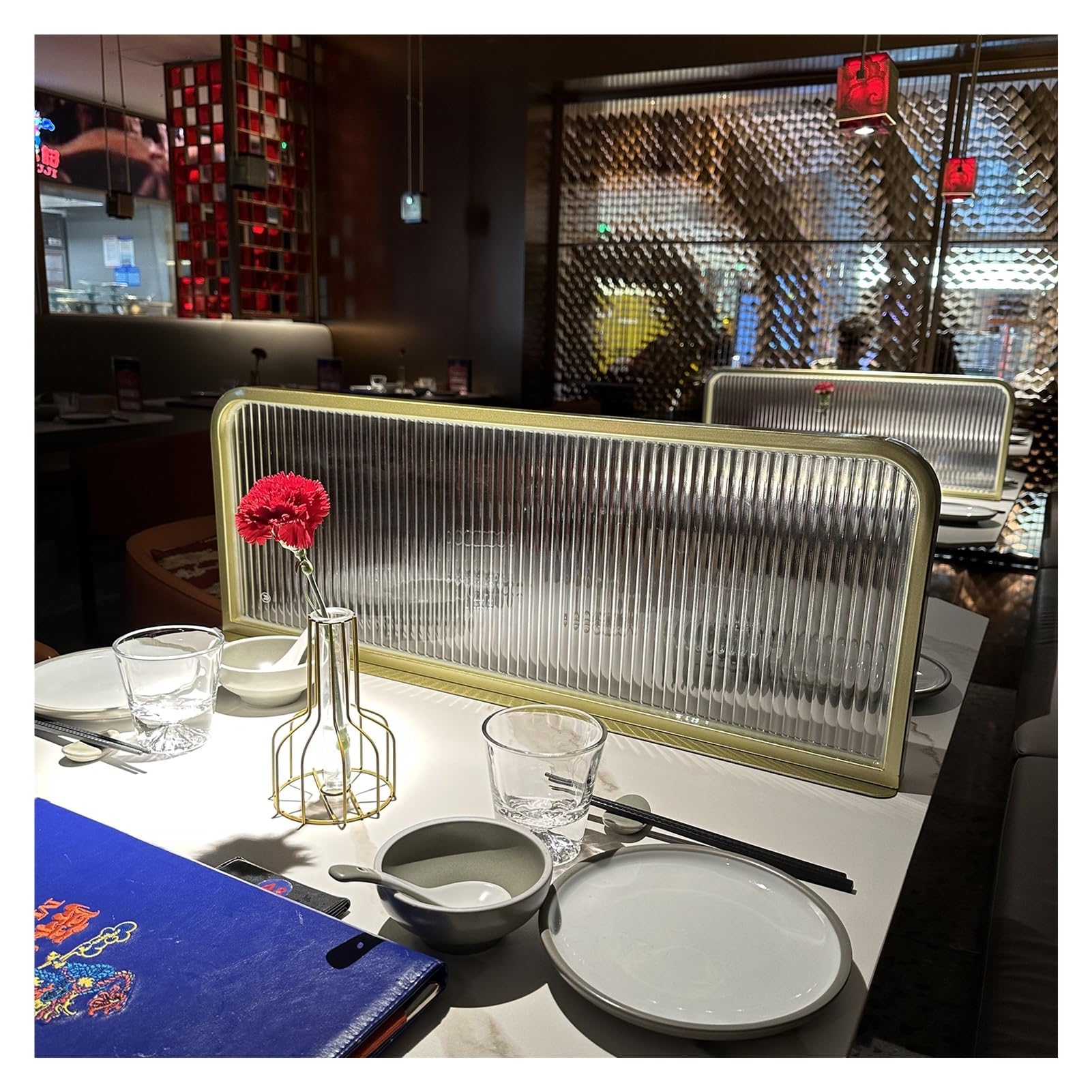 MSHGSKU Dividers For Dining Areas, Striped Glass Restaurant Raised Screen Partition, Hotel Hot Pot Half Wall Countertop Low Fence Divide (Color : Gold, Size : 30x80cm)