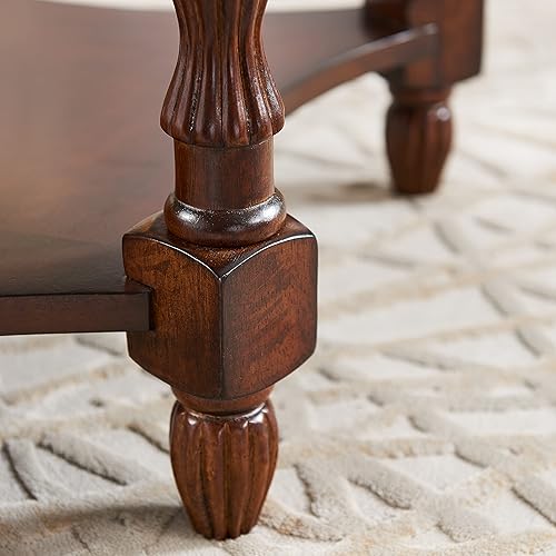 Miniatura 18 de PADMA HOUSE Mesa de sofá semicírculo tradicional de madera maciza con tapa de vidrio templado para sala de estar, nogal cereza