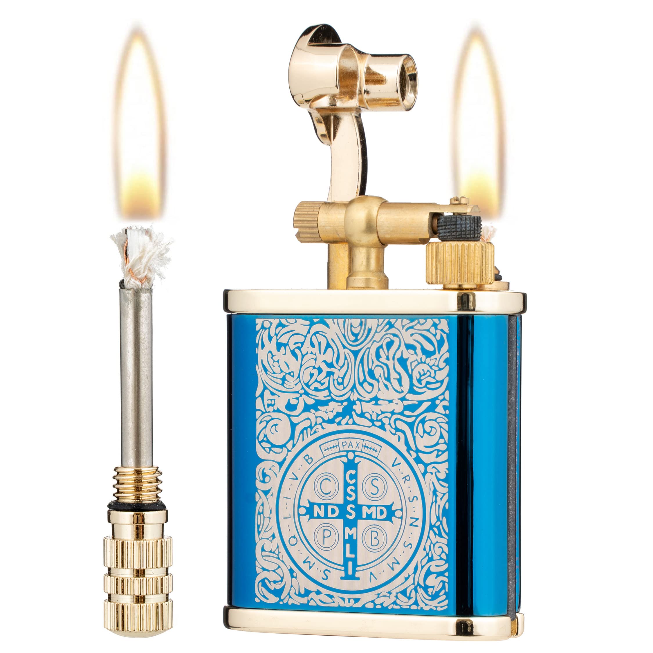 2 in 1 Lighetr Permanent Match Antique Style Lift Arm Kerosene Lighter with Permanent Match (Blue Ice Constantine)