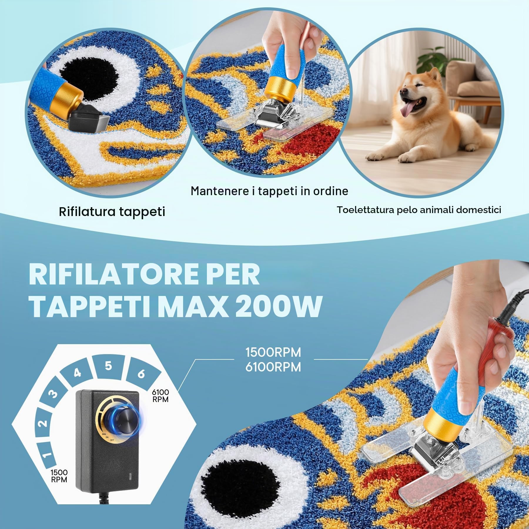 Vehipa Set di tufting con trimmer, 2 in 1 Cut Loop Pile Tufting Gun&Carving Clippers, Rug Maker Machine Starter Kit& Trimmer& Cloth& Yarn