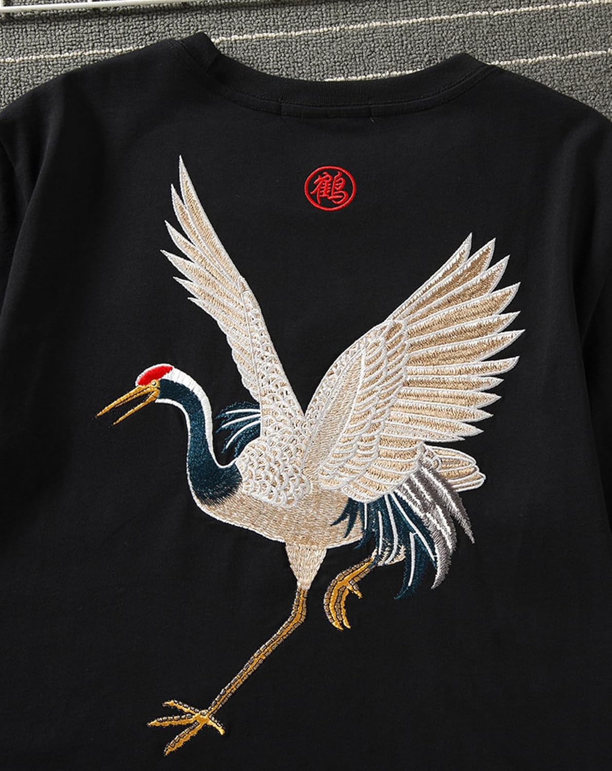 Niepce Inc Japanese Streetwear Crane Embroidery Graphic Tees for Men - Image 4